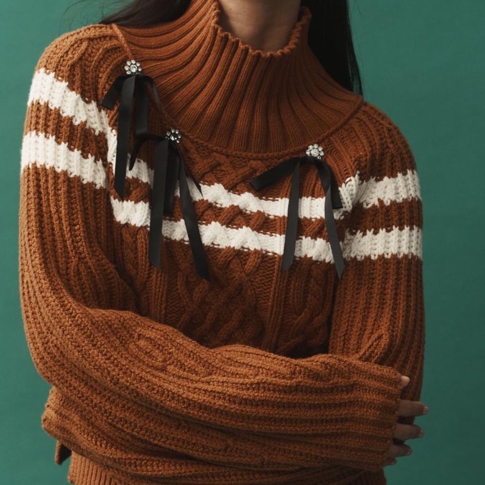 NWT Anthropologie Maeve Turtleneck Balloon-Sleeve
Bow Sweater.